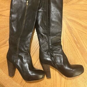 Steve Madden Black Leather Platform Heeled Boots